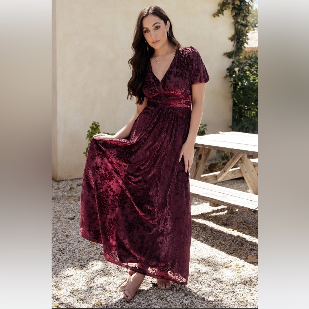 Baltic Born | Leslie Velvet Maxi Dress | Size S | Mulberry | NWT